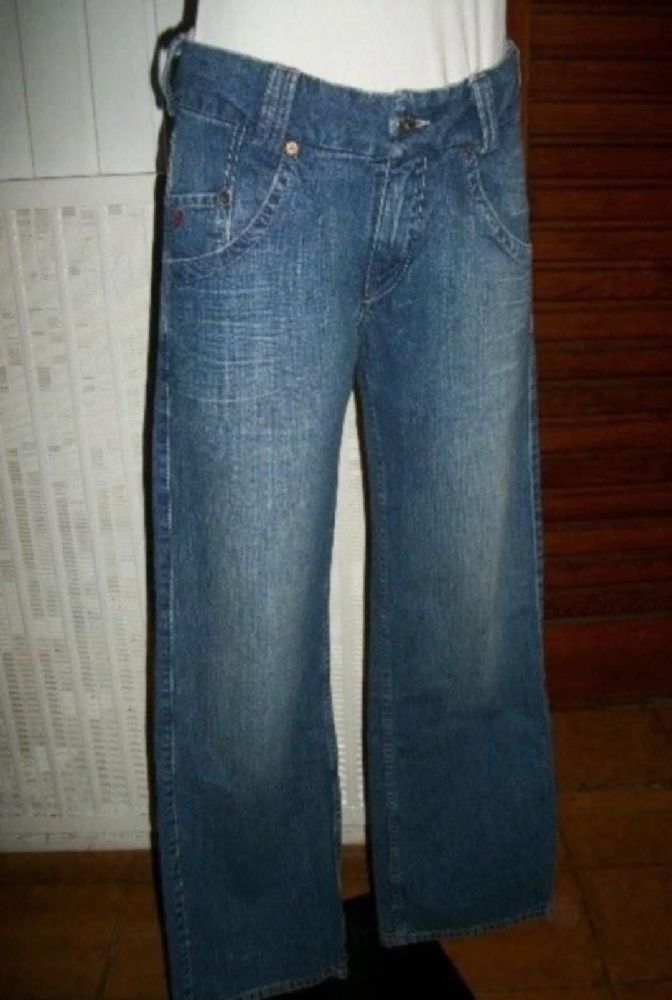 Pantalon jeans vintage large tommy hilfiger mod megan brodė et imprimé coupe ample