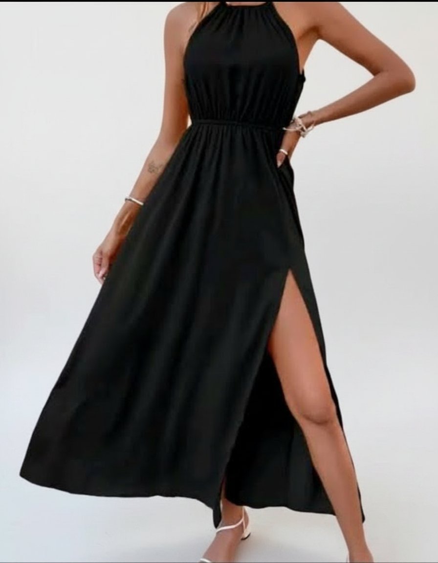Robe longue noire SHEIN avec fente sur la jambe – Taille M