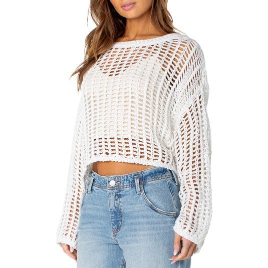 Pull en maille ajourée blanc