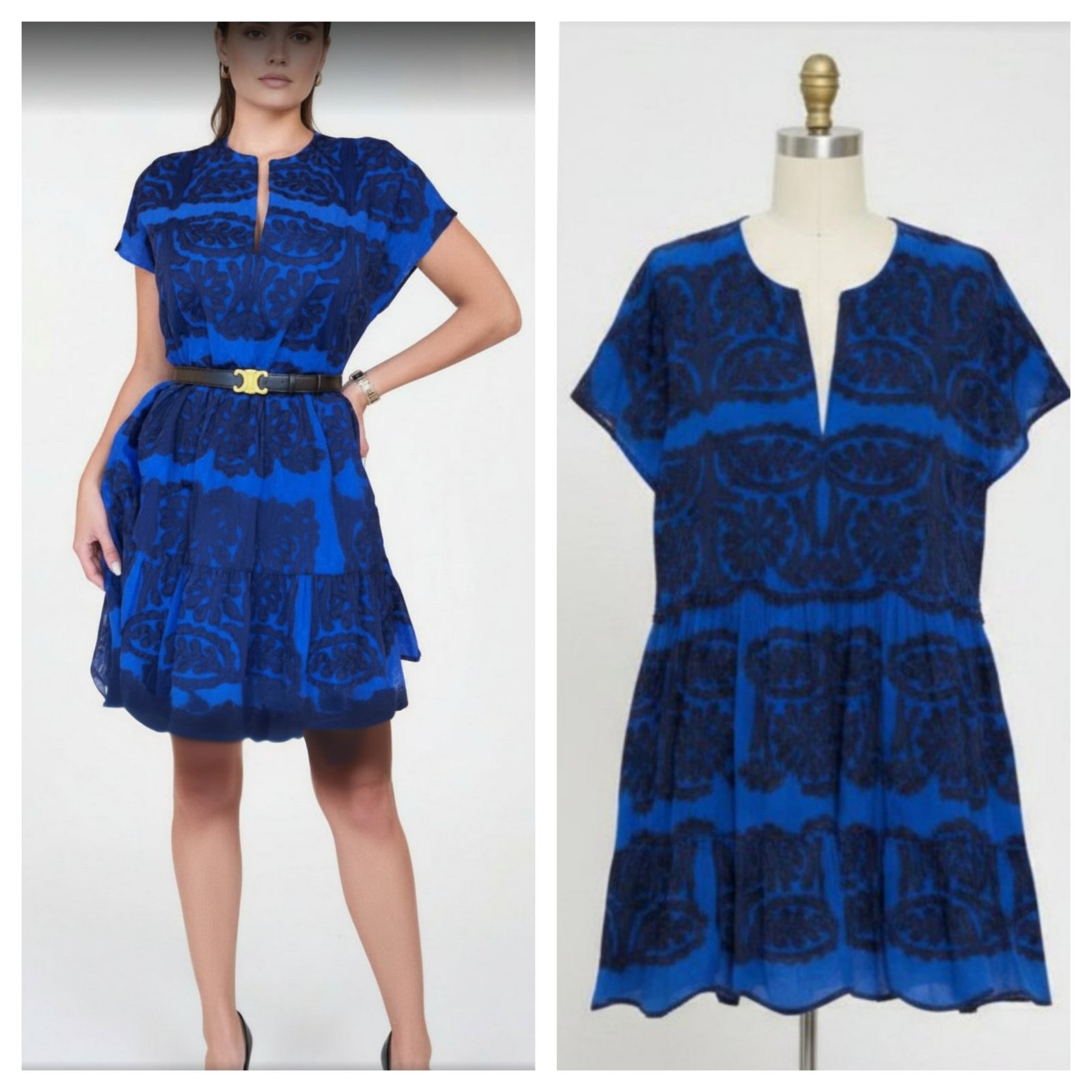 Zara Robe courte brodée en coton bleu roi et marine taille XL 