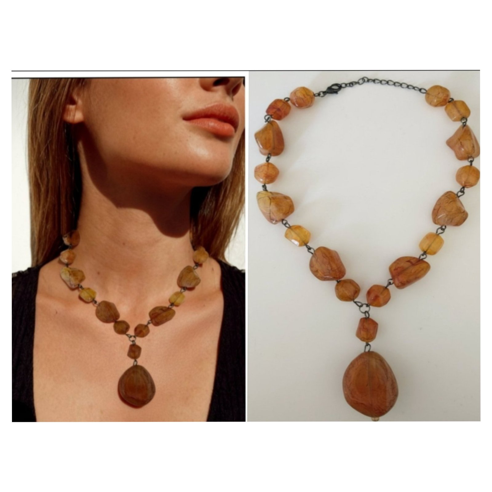Collier jade marbré couleur miel 