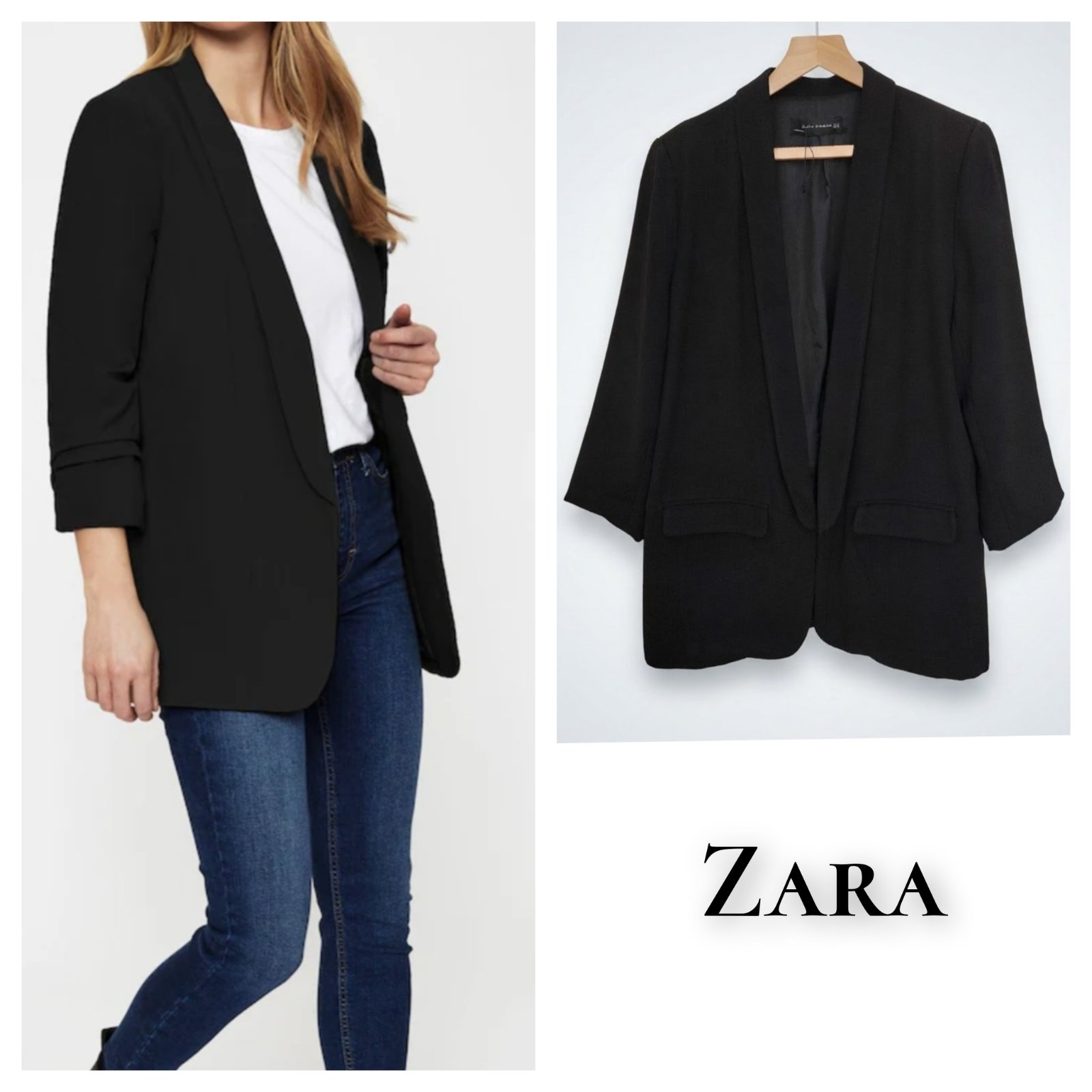 Veste Zara noir manche 3/4 presque neuve porté 2 fois 