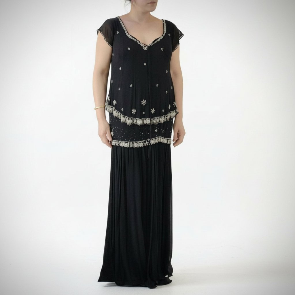 Ensemble soirée en mousseline et swarowki tout doublé taille L /XL 
