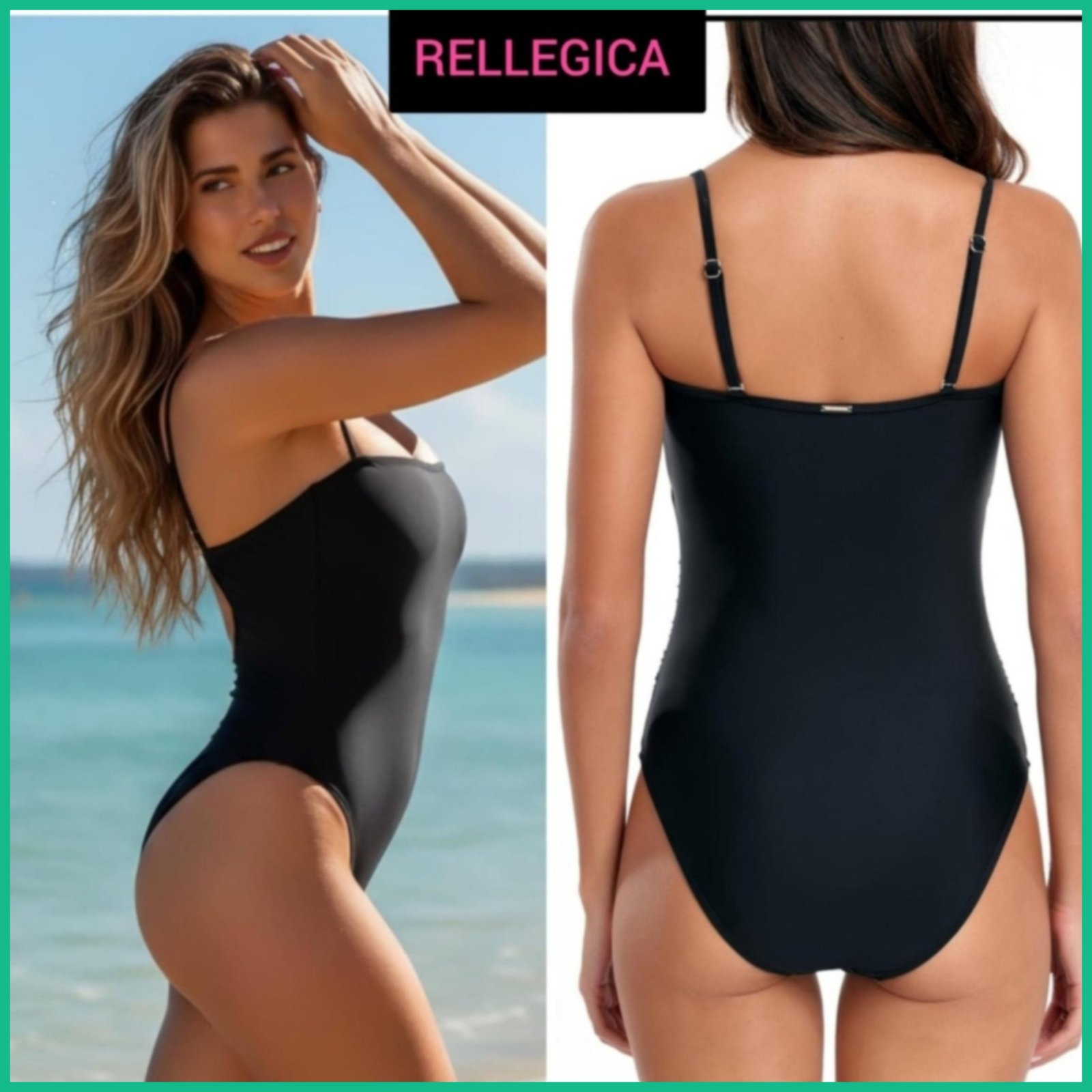 Maillot de bain une pièce rembouré (coussinet amovible noir marque RELLEGICA bretelles ajustables ( DIPONIBLE) 