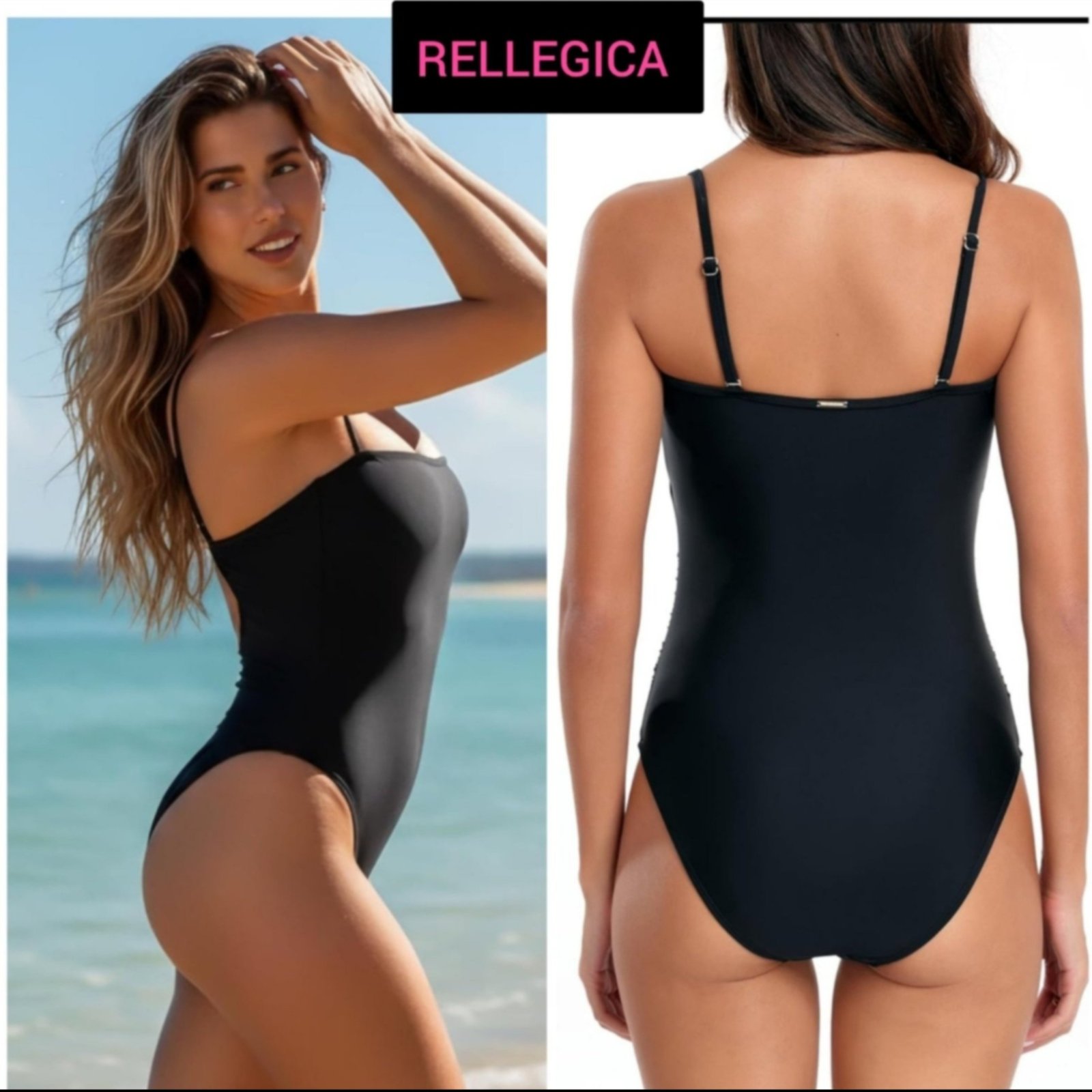 Maillot de bain une pièce rembouré (coussinet amovible noir marque RELLEGICA bretelles ajustables ( DIPONIBLE) 