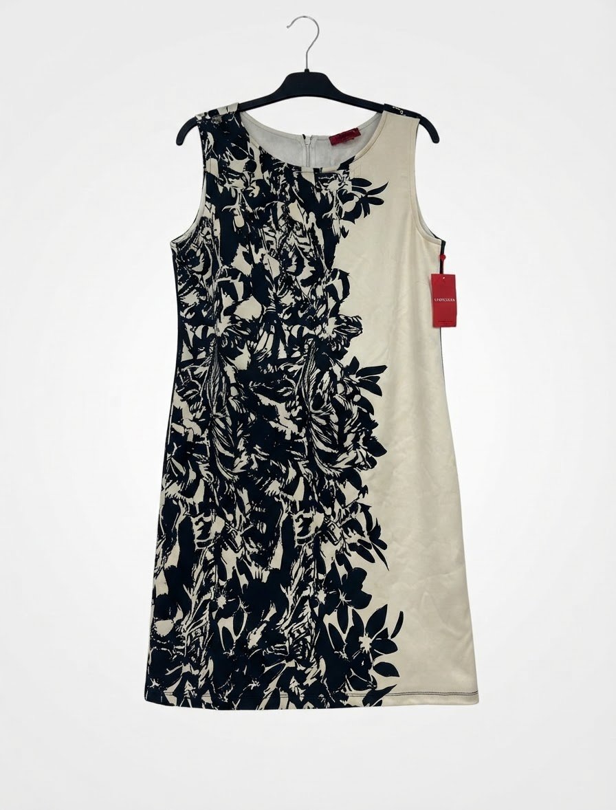 Robe courte écrue à imprimé floral noir ✨