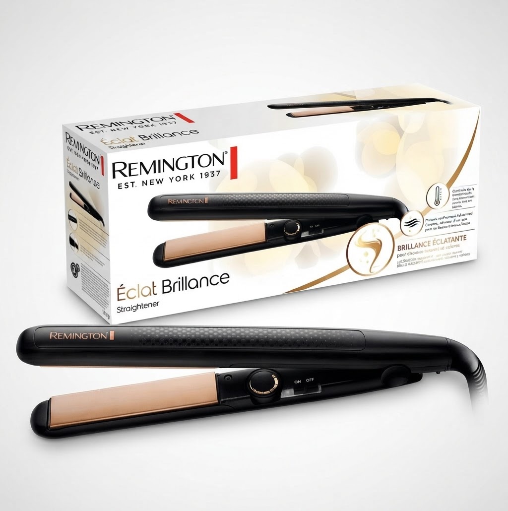 Lisseur Remington Éclat Brillance S6308 intègre des plaques flottantes XL de 110 mm revêtues d'Advanced Ceramic infusées à l'huile de karité.
