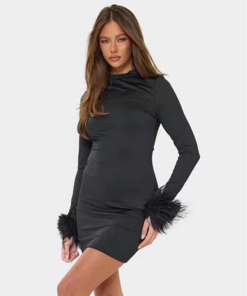 Robe à manche longues en plumes