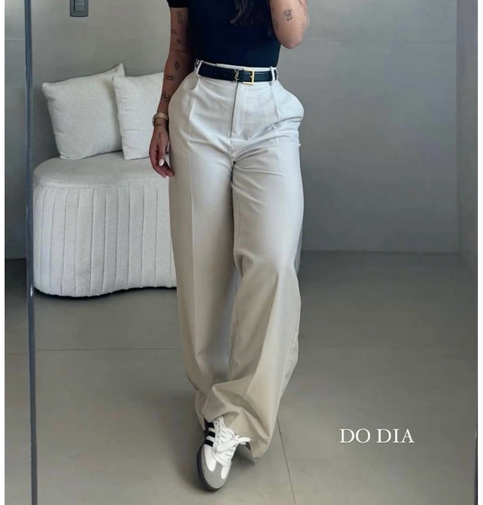 Pantalon large (wide leg) plissé beige 