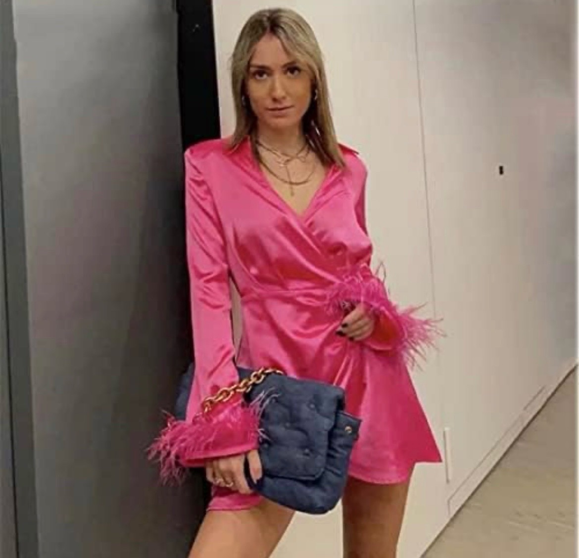 Robe rose satinée m5ayta