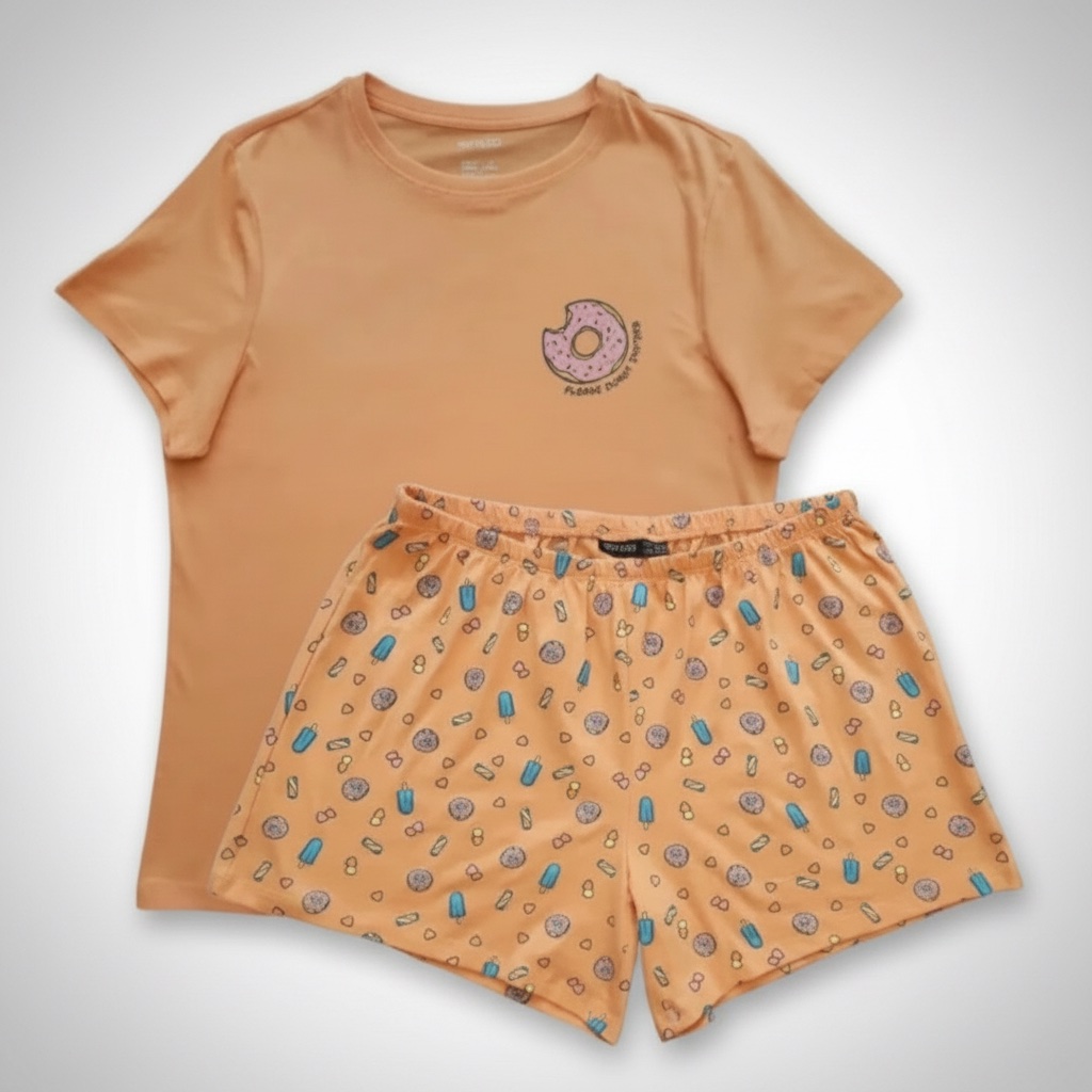 Pyjama Esmara en coton orange arbore un motif amusant de beignets et de glaces