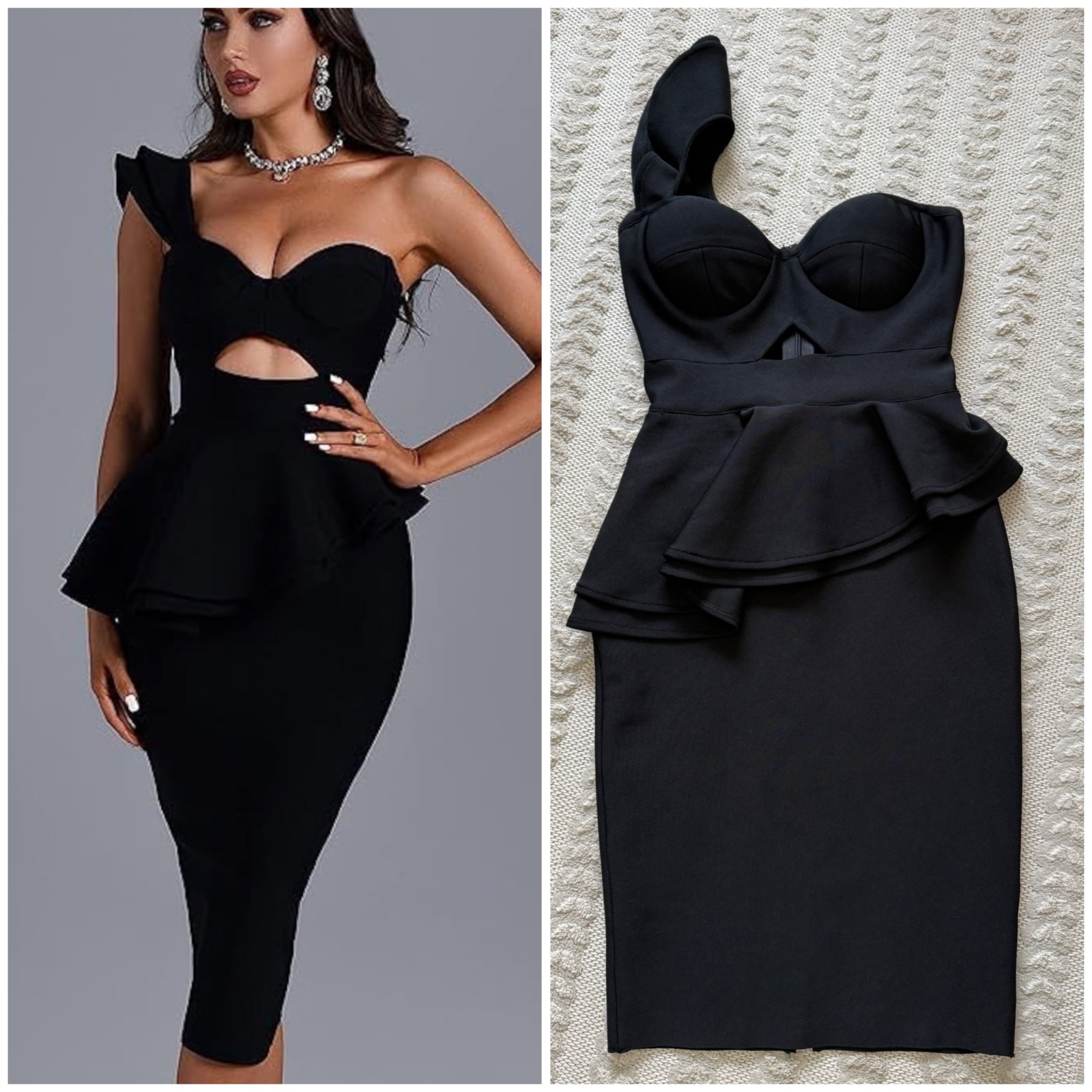 Robe bodycon one shoulder noire