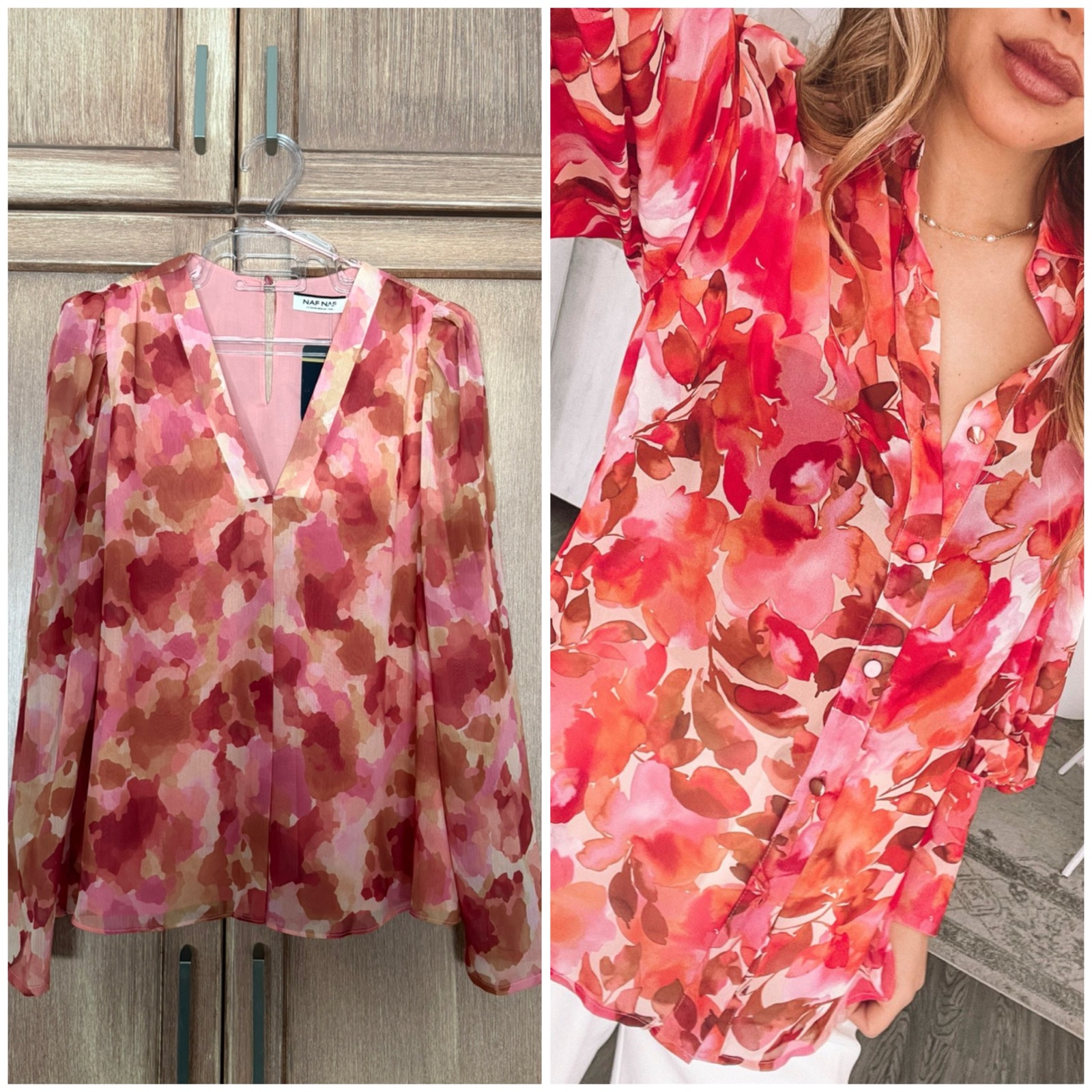 Chemise multicolor rose rouge