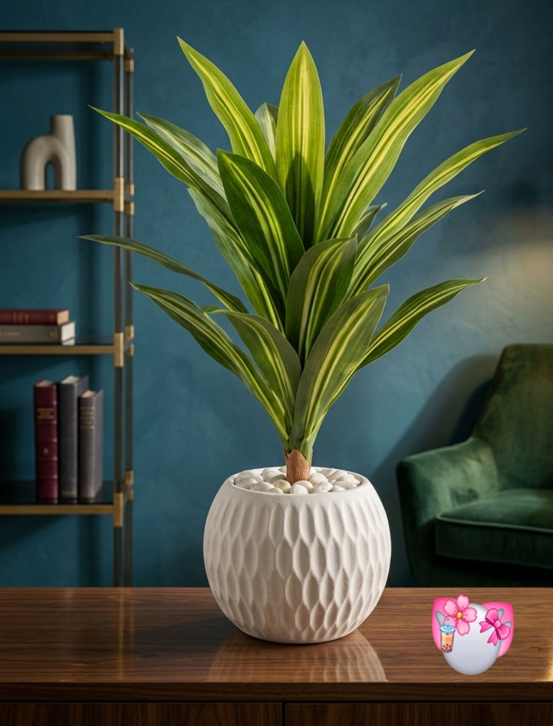 Plante artificielle décorative avec pot blanc texturé