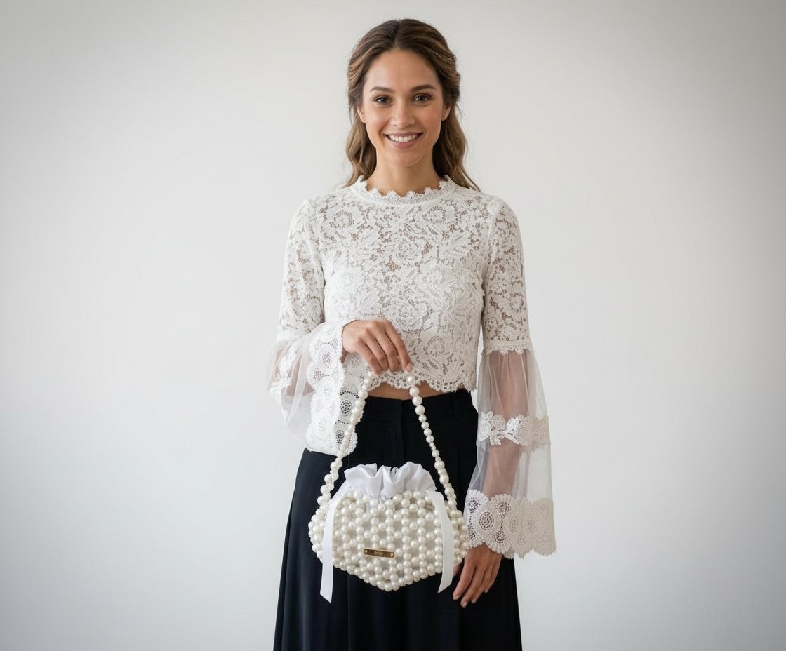 Crop top en dentelle avec sac en perle
