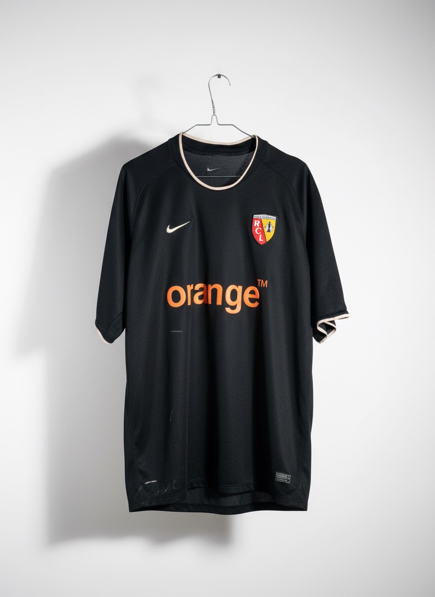 Ce maillot semble être celui du RC Lens avec le sponsor Orange et l'équipementier Nike il ressemble à un modèle du milieu des années 2000, probablement entre 2005 et 2007