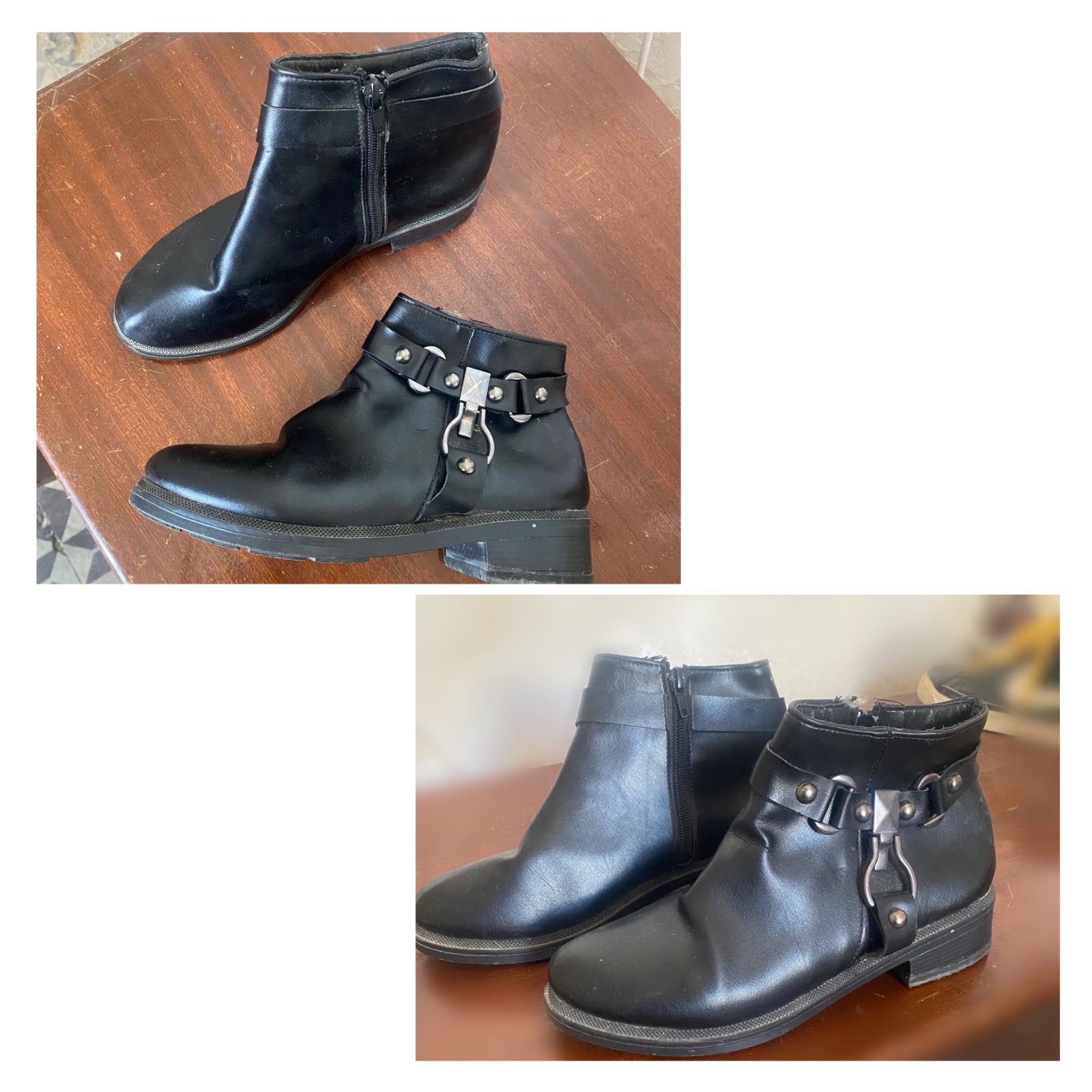 Bottines noires style motard à clous et boucle