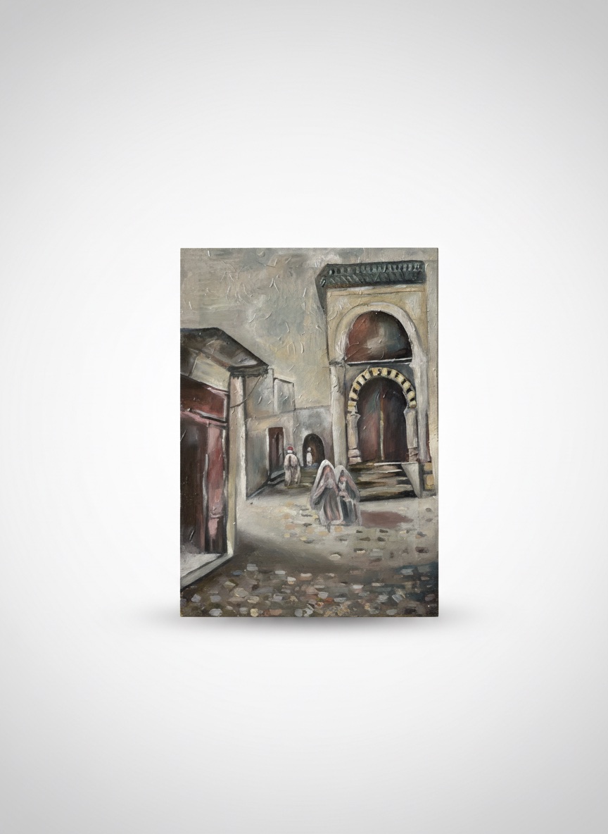 Tableau peinture a l'huile inspiré de la médina tunisienne 