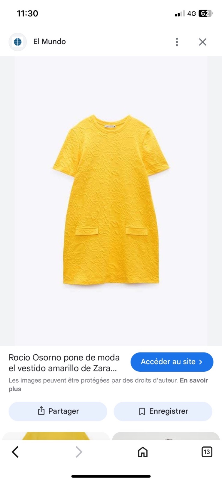 Robe jaune Zara est une robe courte à manches courtes 
