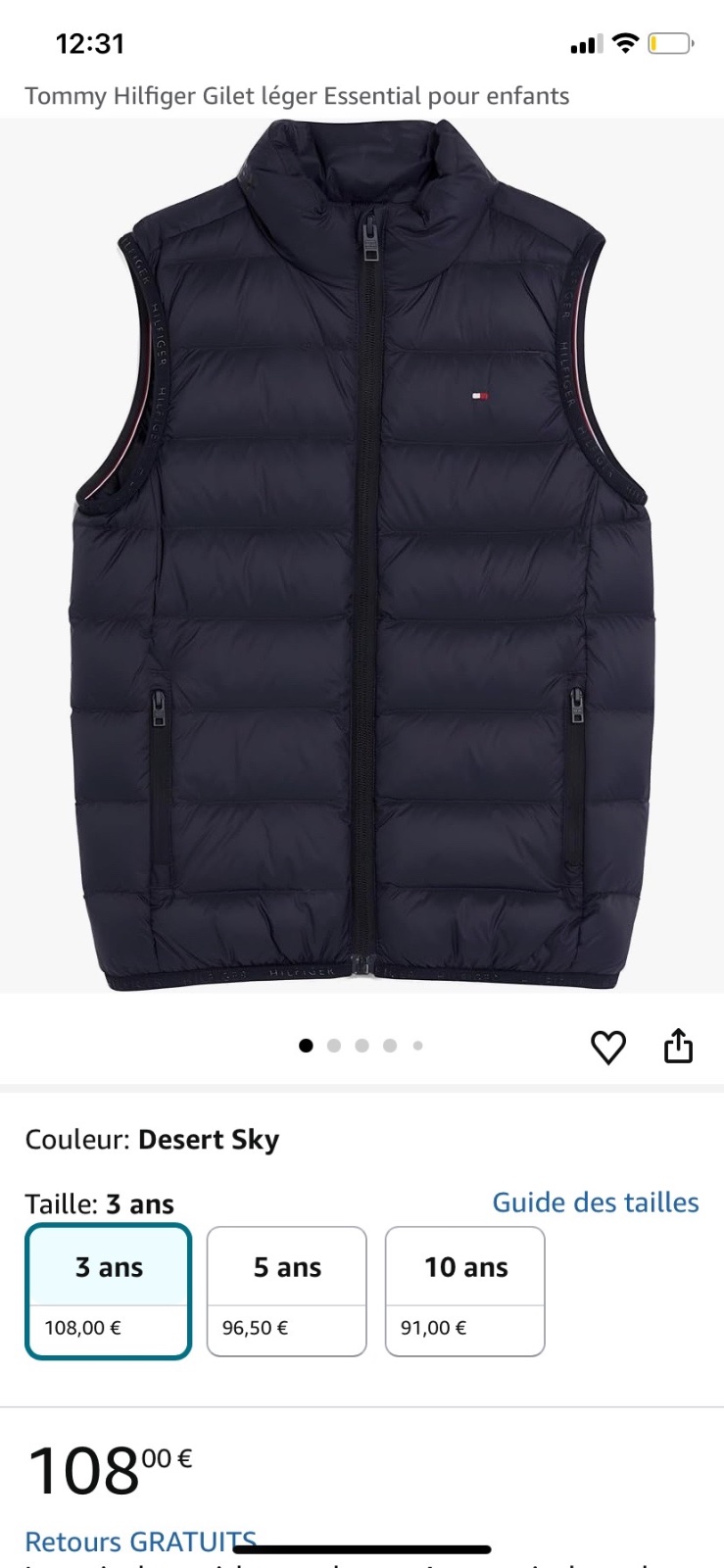 Tommy Hilfiger Gilet léger Essential pour enfants 5 ans