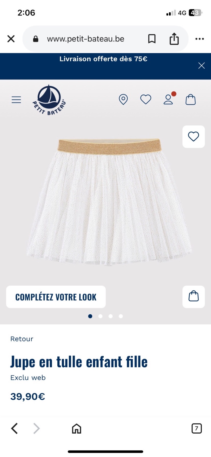 Une jupe en tulle blanche Petit Bateau avec une ceinture scintillante dorée âge 6 ans 💛🤍🤍💛