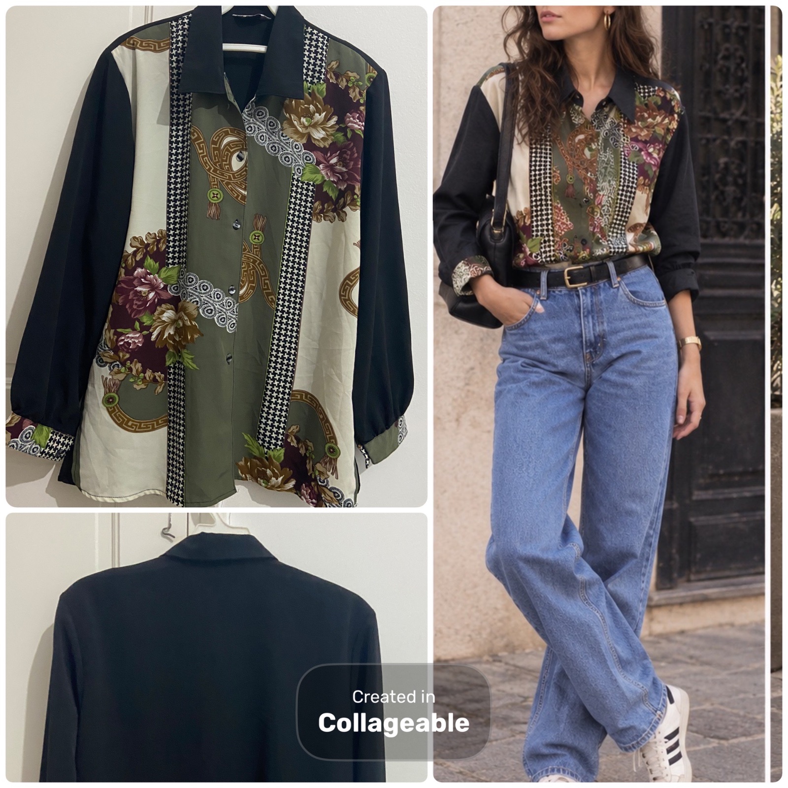 ❤️ Très joli chemisier vintage  à imprimé graphique et floral. Coupe élégante avec col classique et manches longues. Une piece originale.❤️