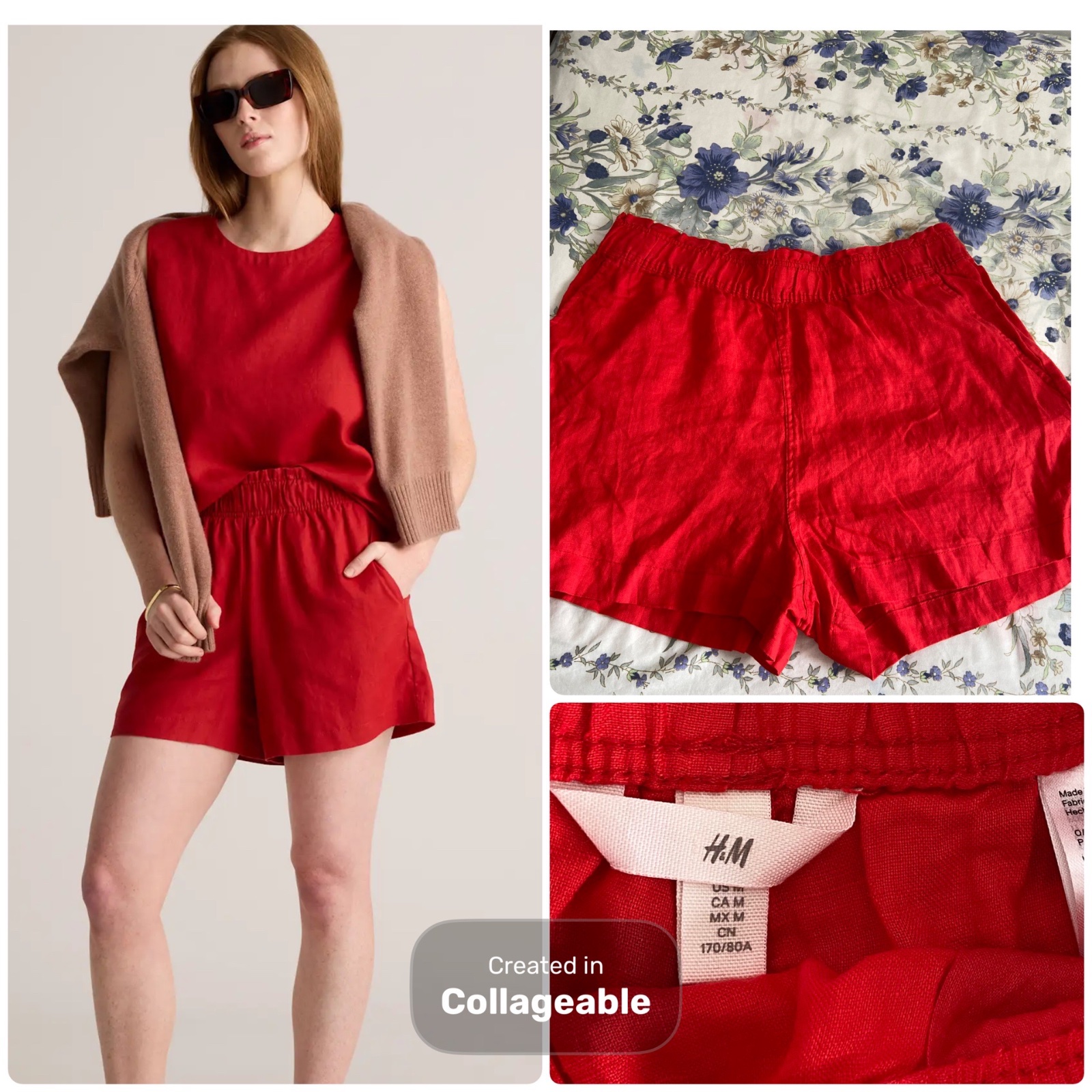 ❤️ 100% lin short rouge h&m❤️❤️