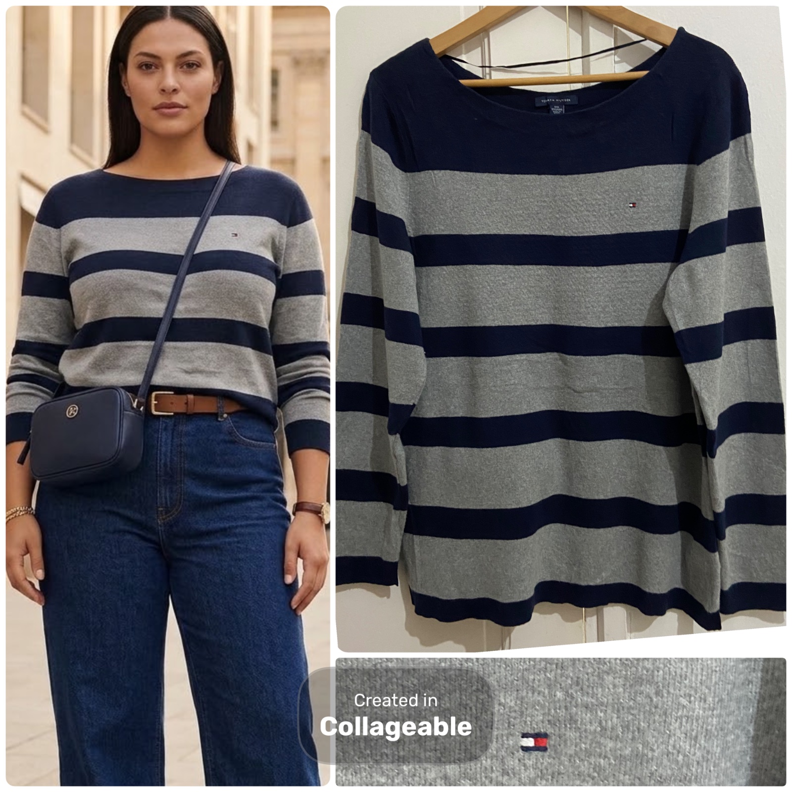 💙🩶Joli pull rayé bleu marine et gris de Tommy Hilfiger taille 44 comme neuf💙🩶