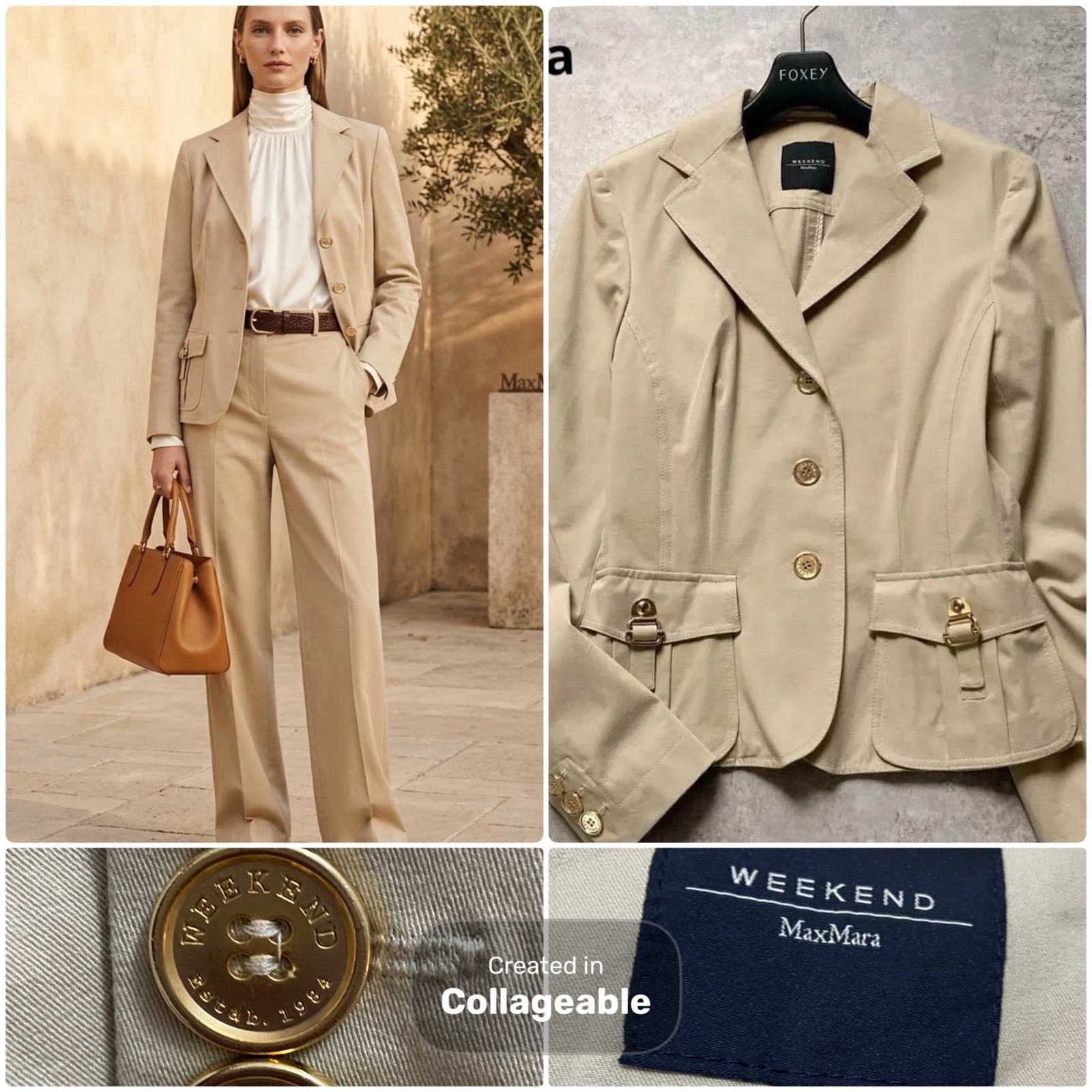 💛Veste  de la marque de luxe Weekend Max Mara, en taille 38  et dans un sublime coloris beige, arborant une coupe classique élégante rehaussée de boutons dorés et de détails métalliques raffinés sur les poches.💛