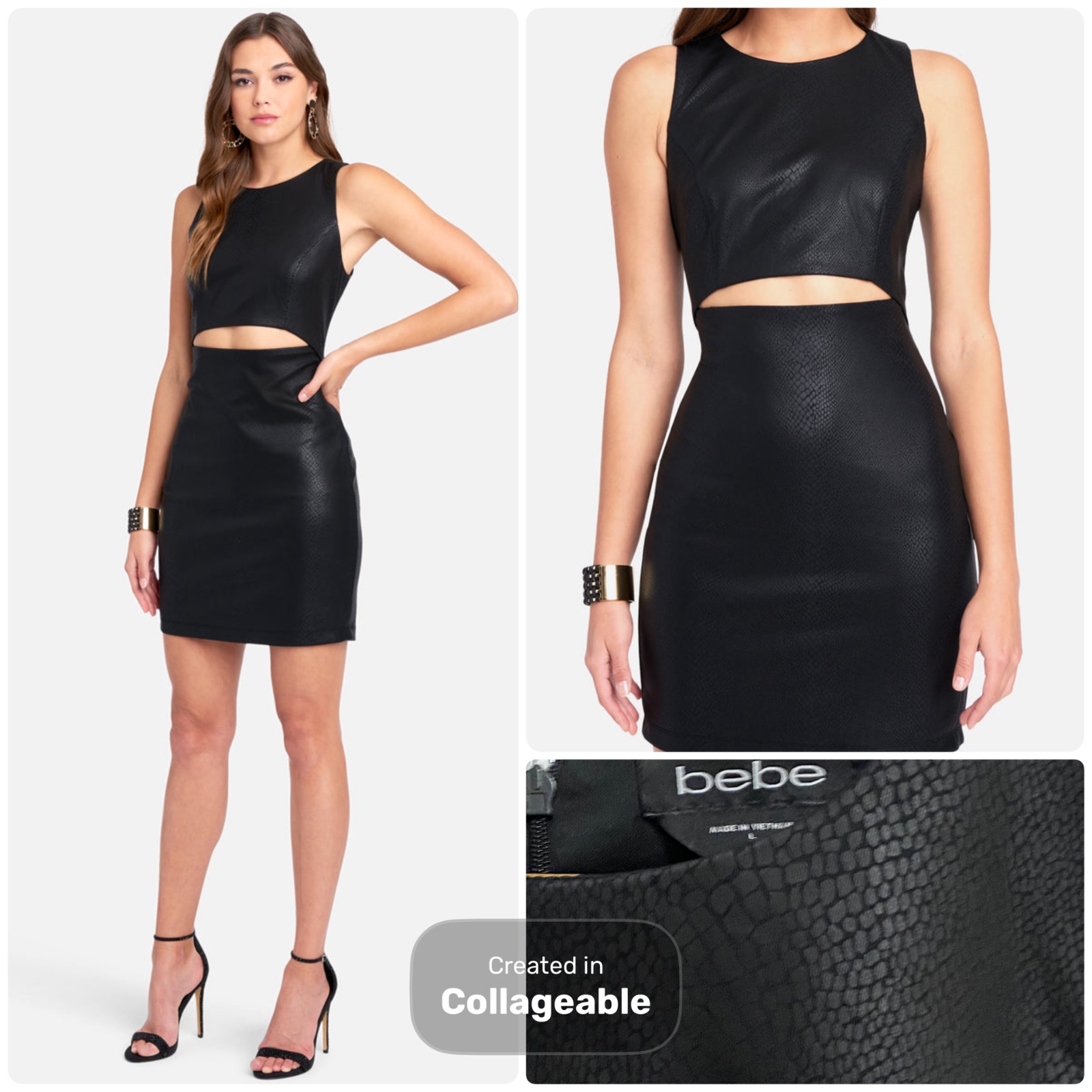 🖤 Magnifique robe  moulante en vegan leather texturé de la marque Bebe, taille L, avec une superbe découpe cutout à la taille qui met en valeur la silhouette pour un style ultra glamour🖤
