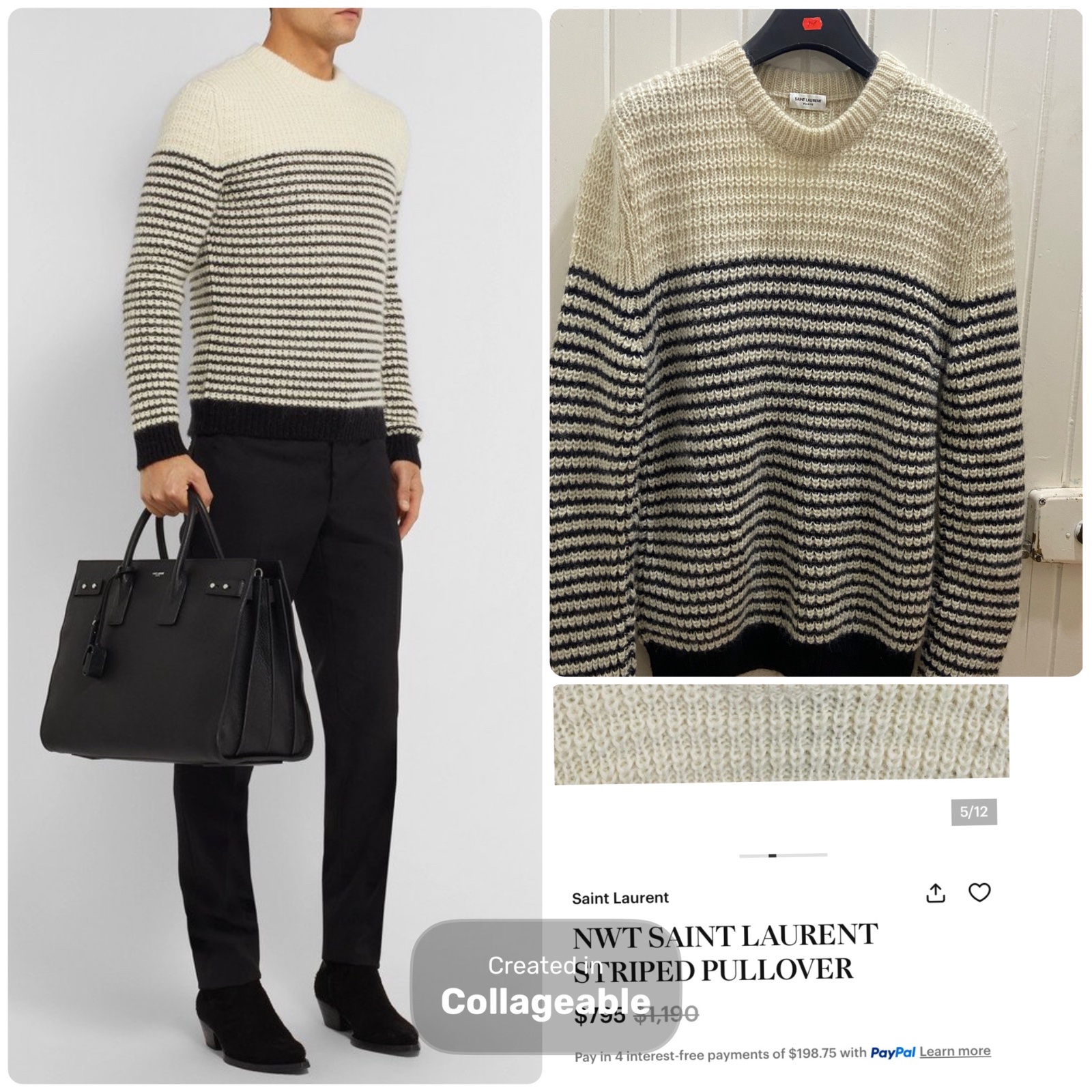 Magnifique pull à rayures de la maison de luxe Saint Laurent Paris, Un classique intemporel tt neuf, taille m, en laine, mohair et alpaga. 