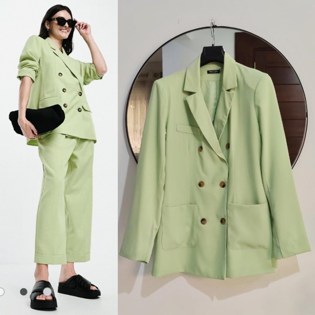 Blazer long oversize double boutonnage light green 