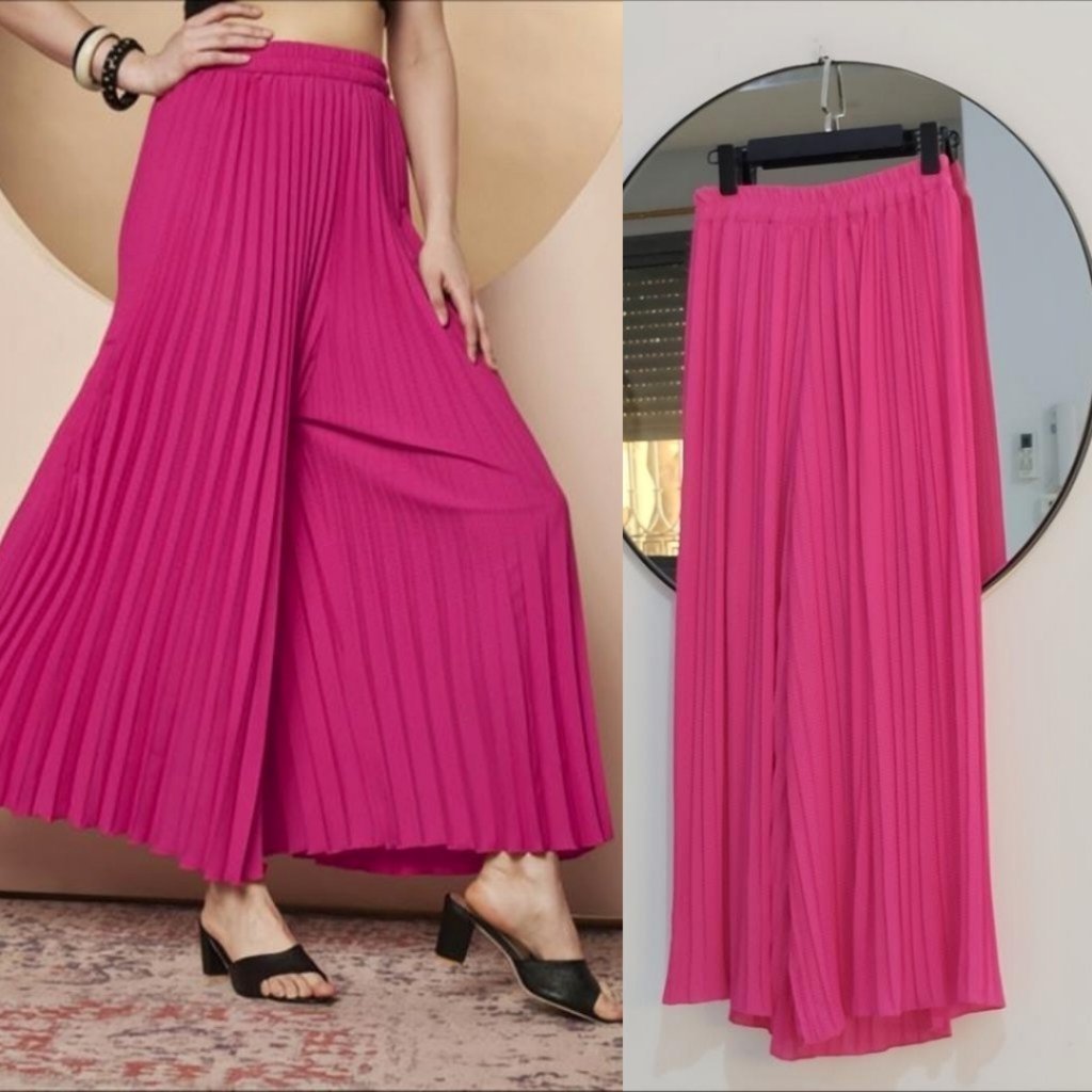 Jupe culotte plissée large fushia 