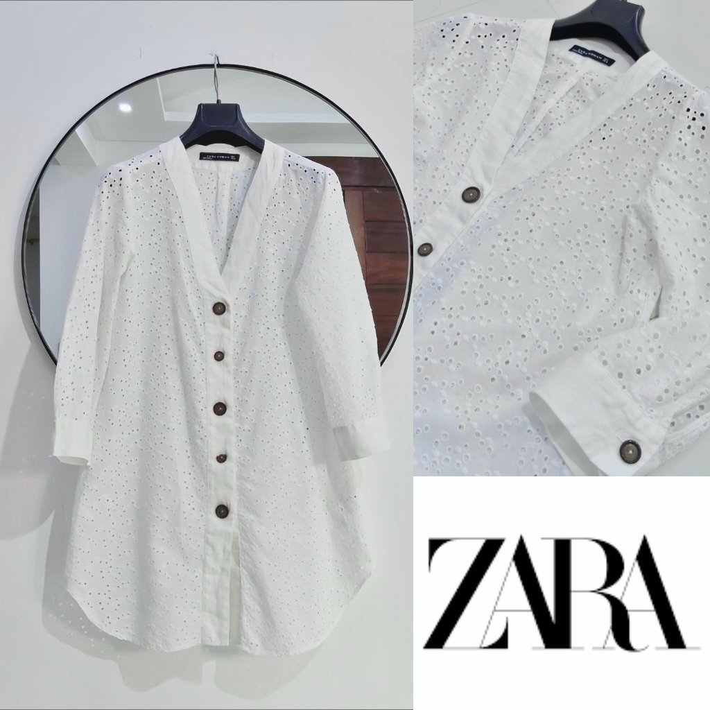 Zara robe chemise 💯 lin broderie anglaise 