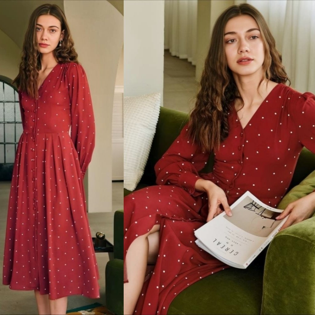 Robe RIOAS ,petits pois rouge brique neuve 
