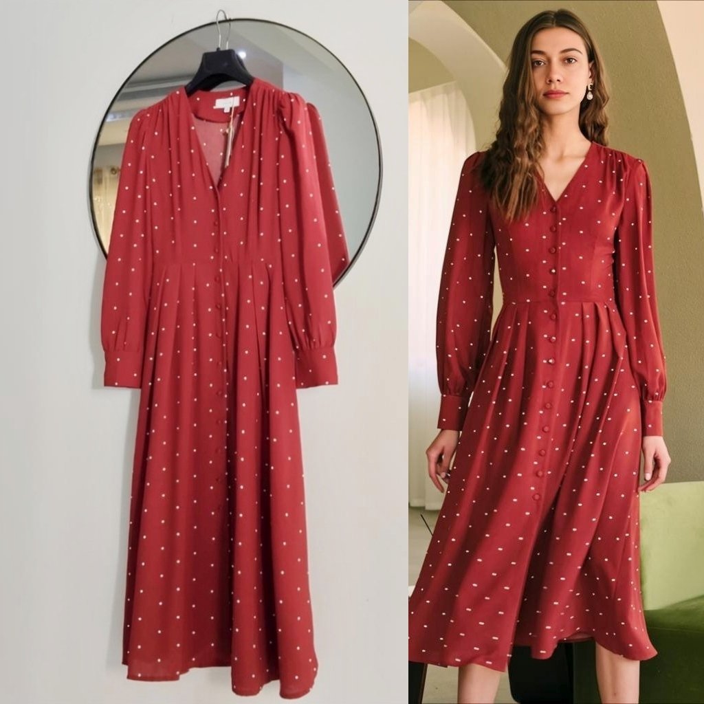Robe RIOAS ,petits pois rouge brique neuve 