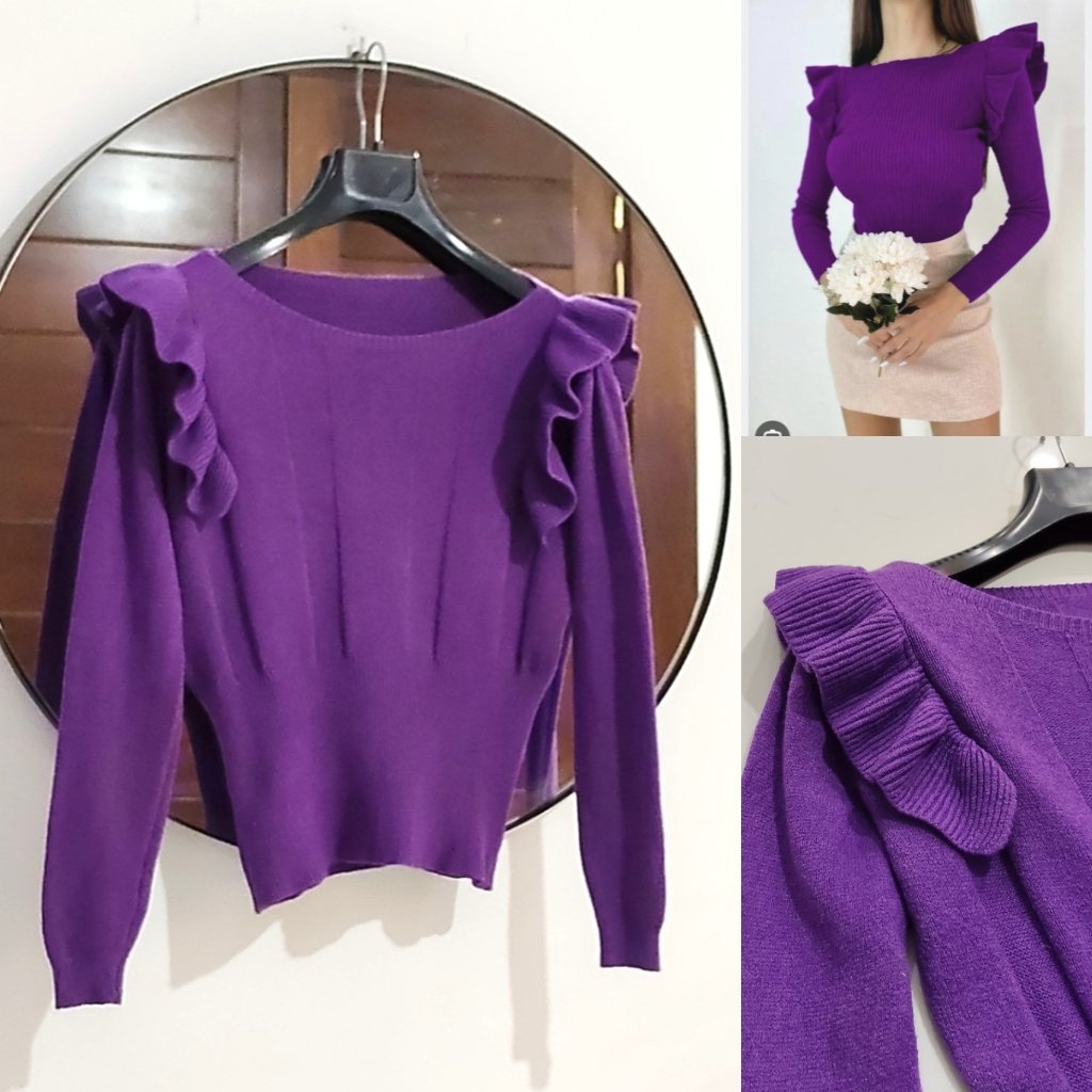 Pull violet à volants neuf