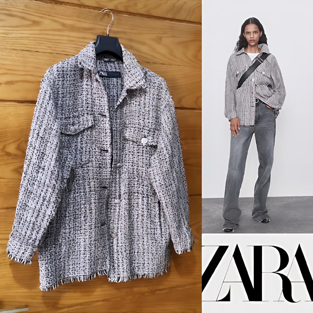 Veste tweed Zara style sur chemise 