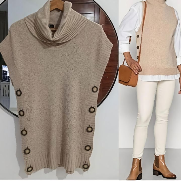 Pull à boutons grège Neuf 