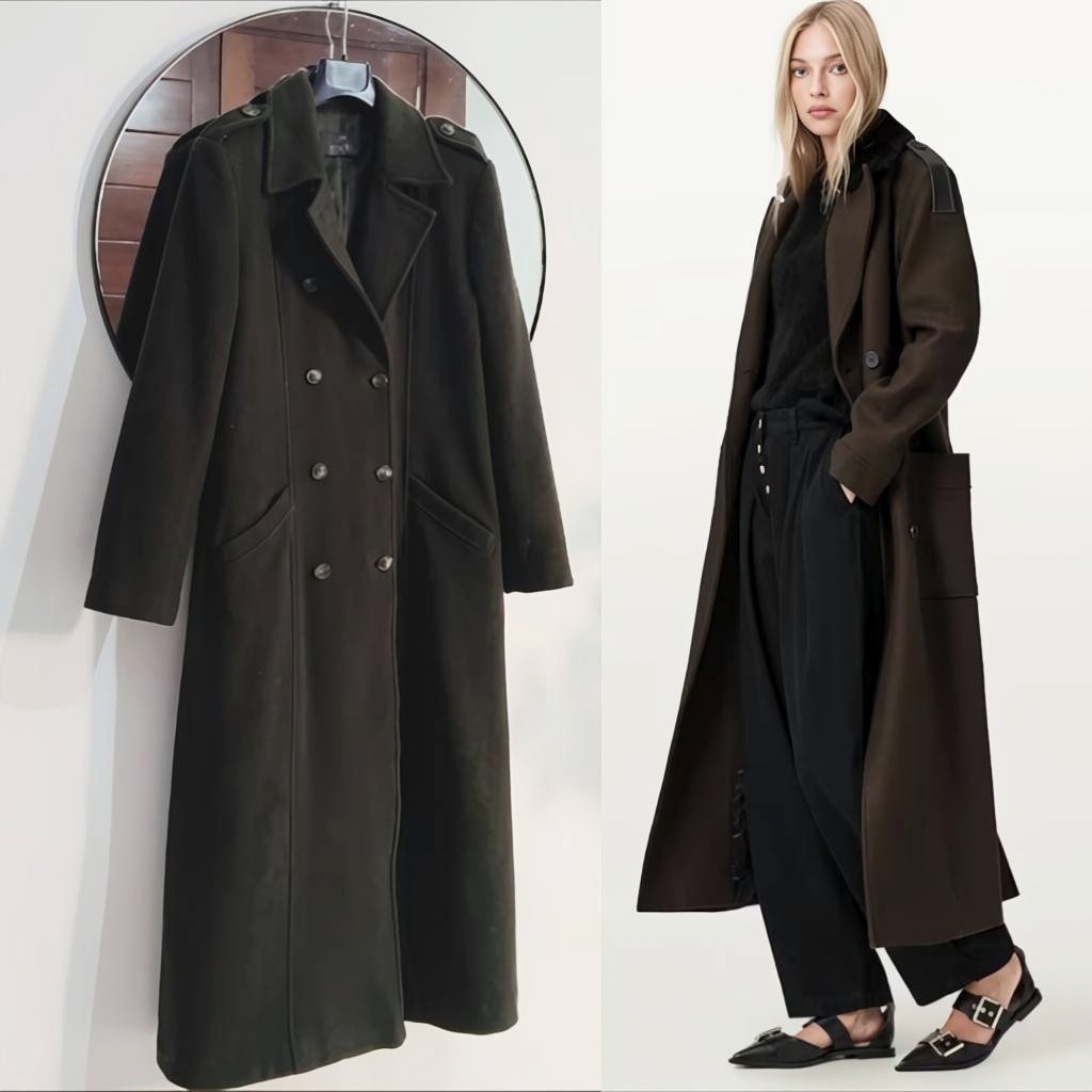 Manteau long en Laine ET cashemire vert foncé 