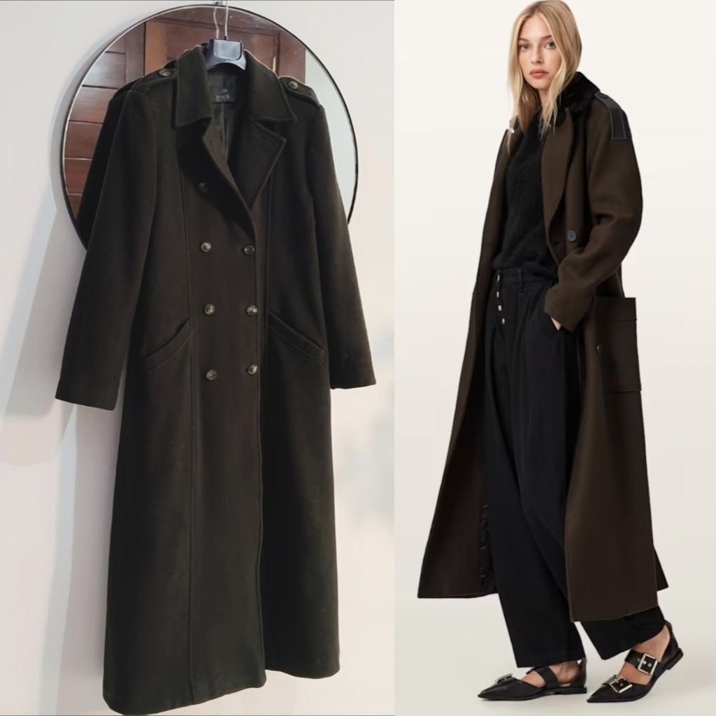 Manteau long en Laine ET cashemire vert foncé 