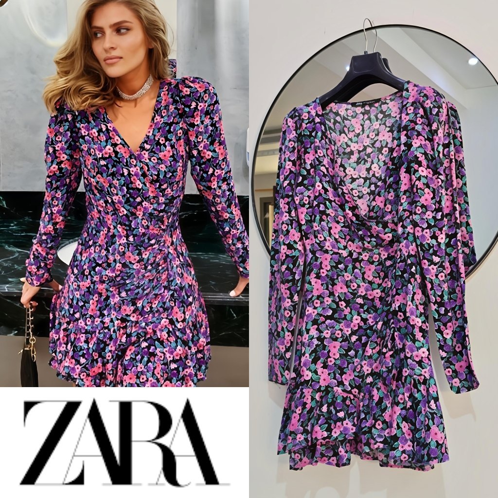 Robe Zara florale à boutons porte feuille 