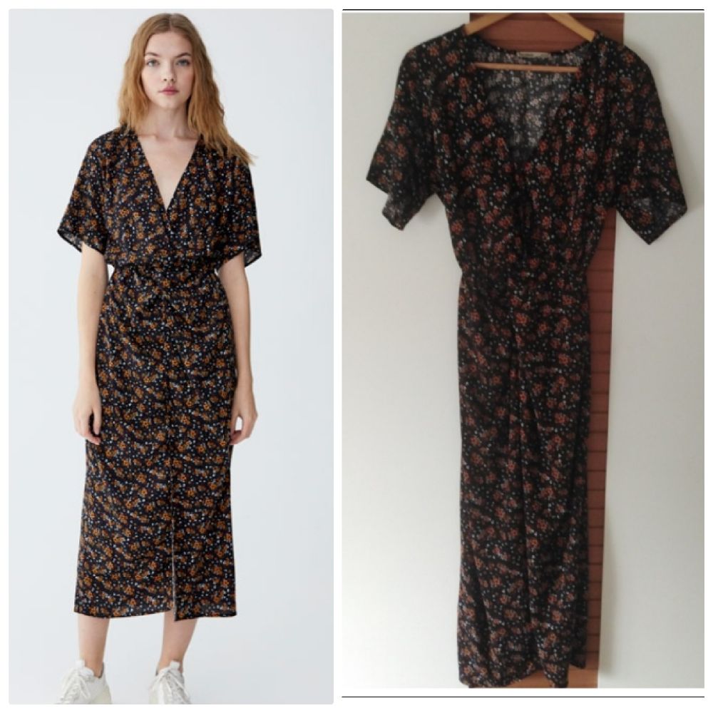Robe midi à encolure drapée très tendance 