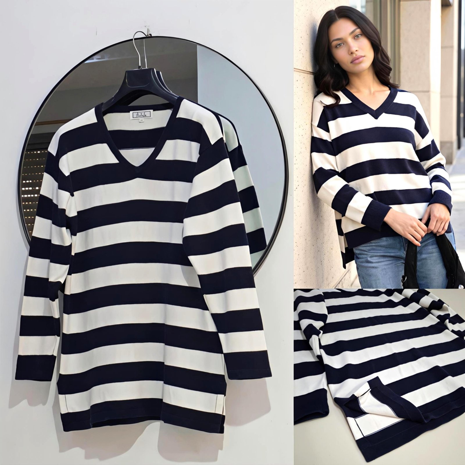 Pull long à rayuresrn cotton neuf 