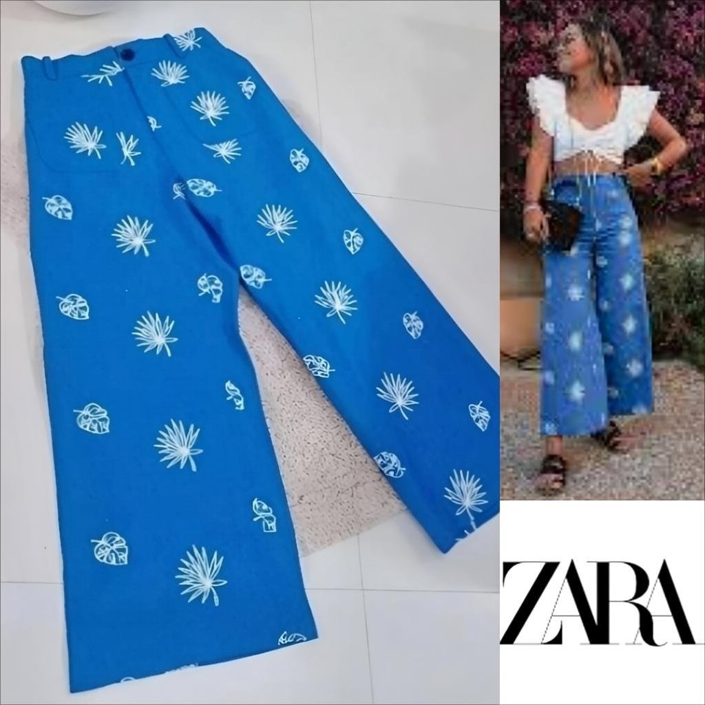 Zara large brodé raccourci taille haute Neuf 