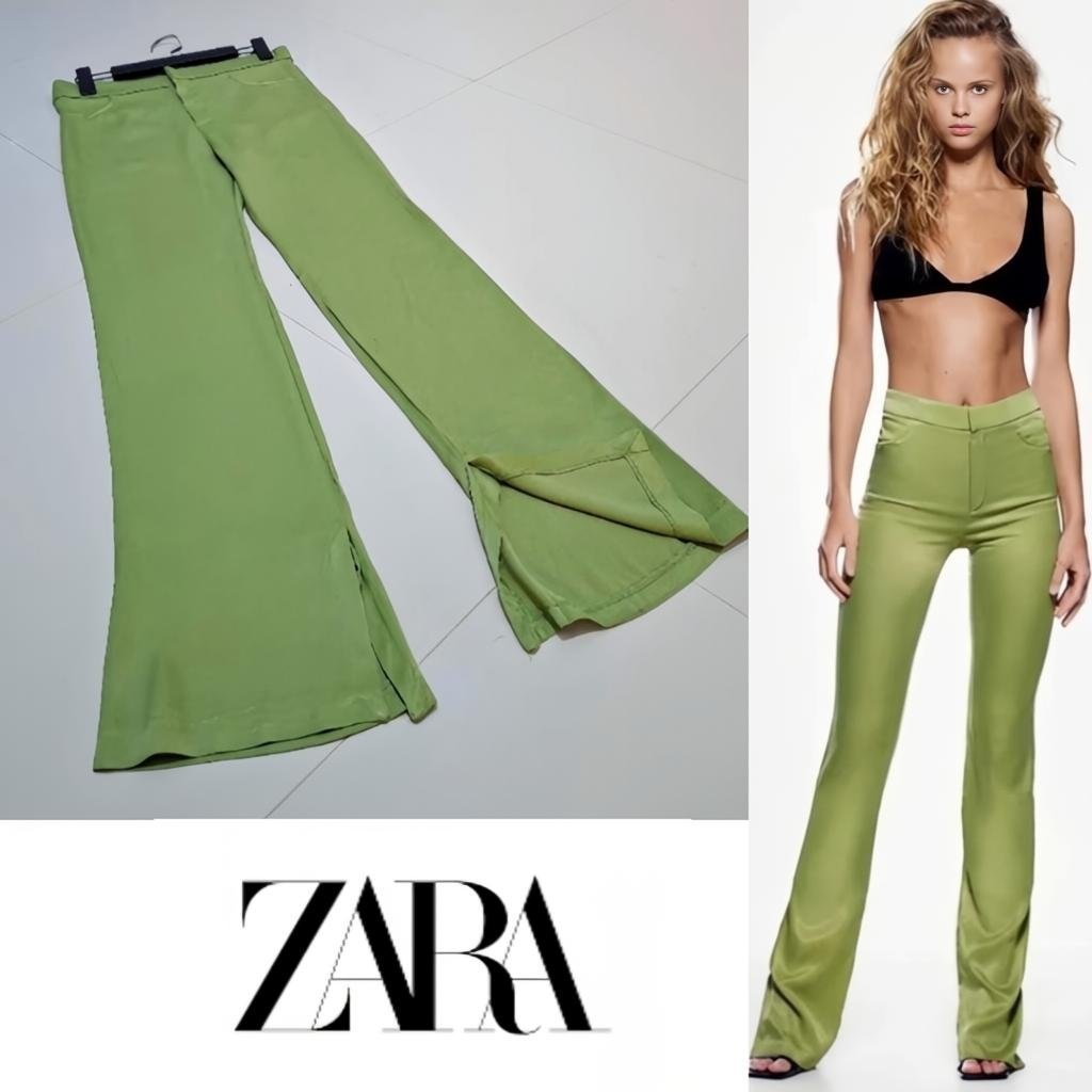 Zara vert olive taille haute effet satiné neuf