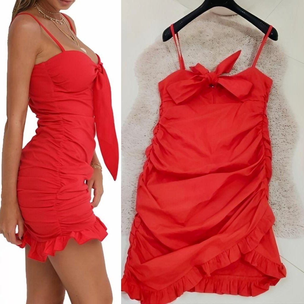 Robe froncée à noeud orange foncé 