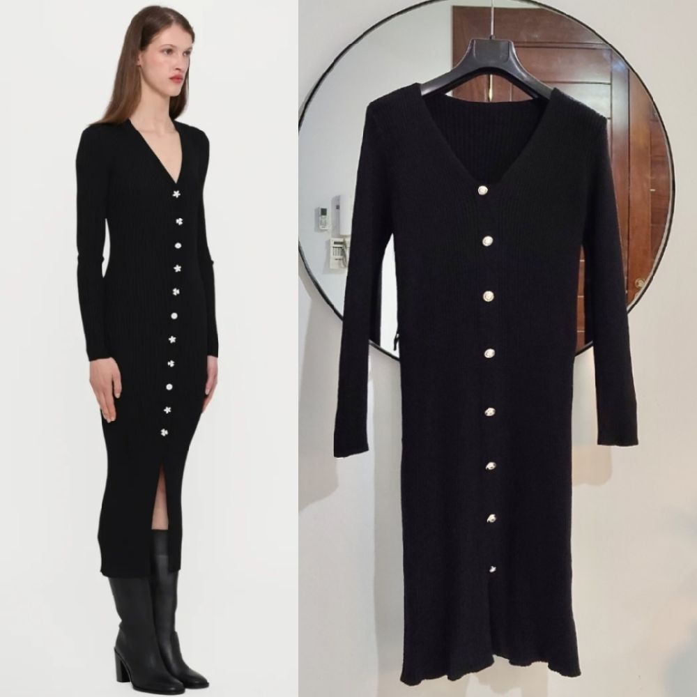 Robe longue en maille à boutons chic 