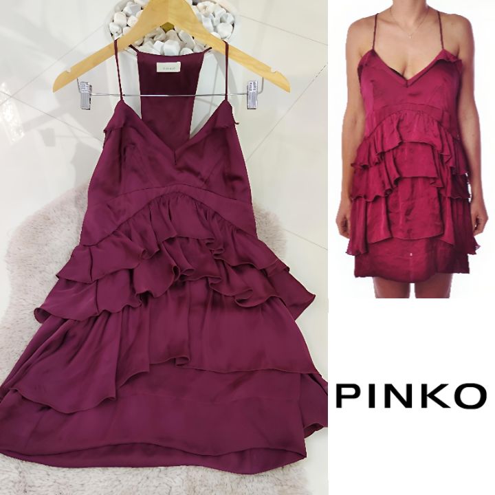 Pinko Mini Robe satinée à volants neuve 