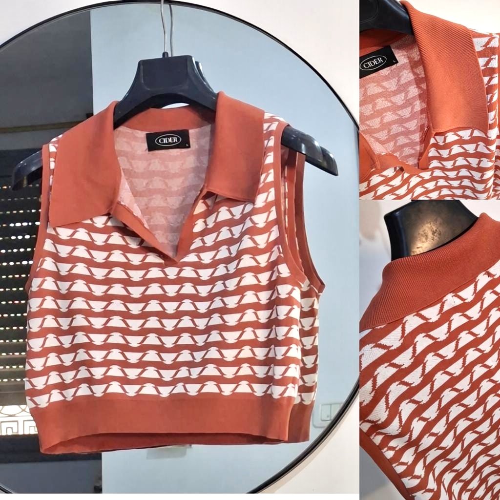 Top en maille crop rouge brique neuf 